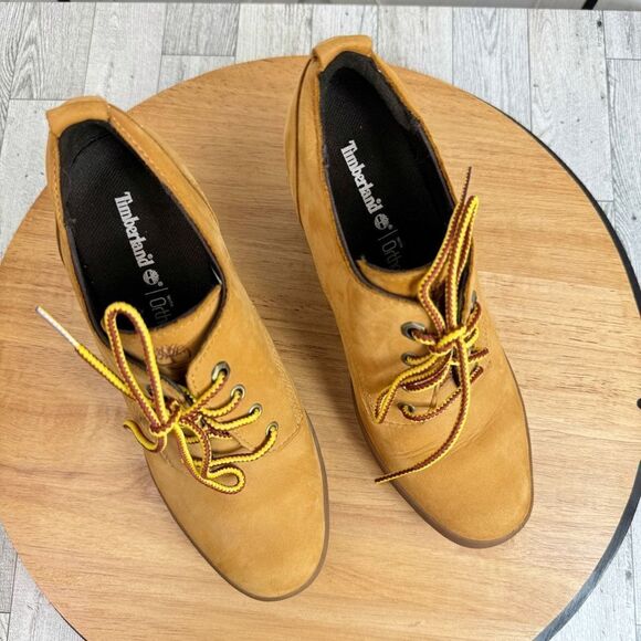 Timberland Camdale Oxford Heeled Booties Wheat Nubuck Suede Size 6.5 - Picture 4 of 10